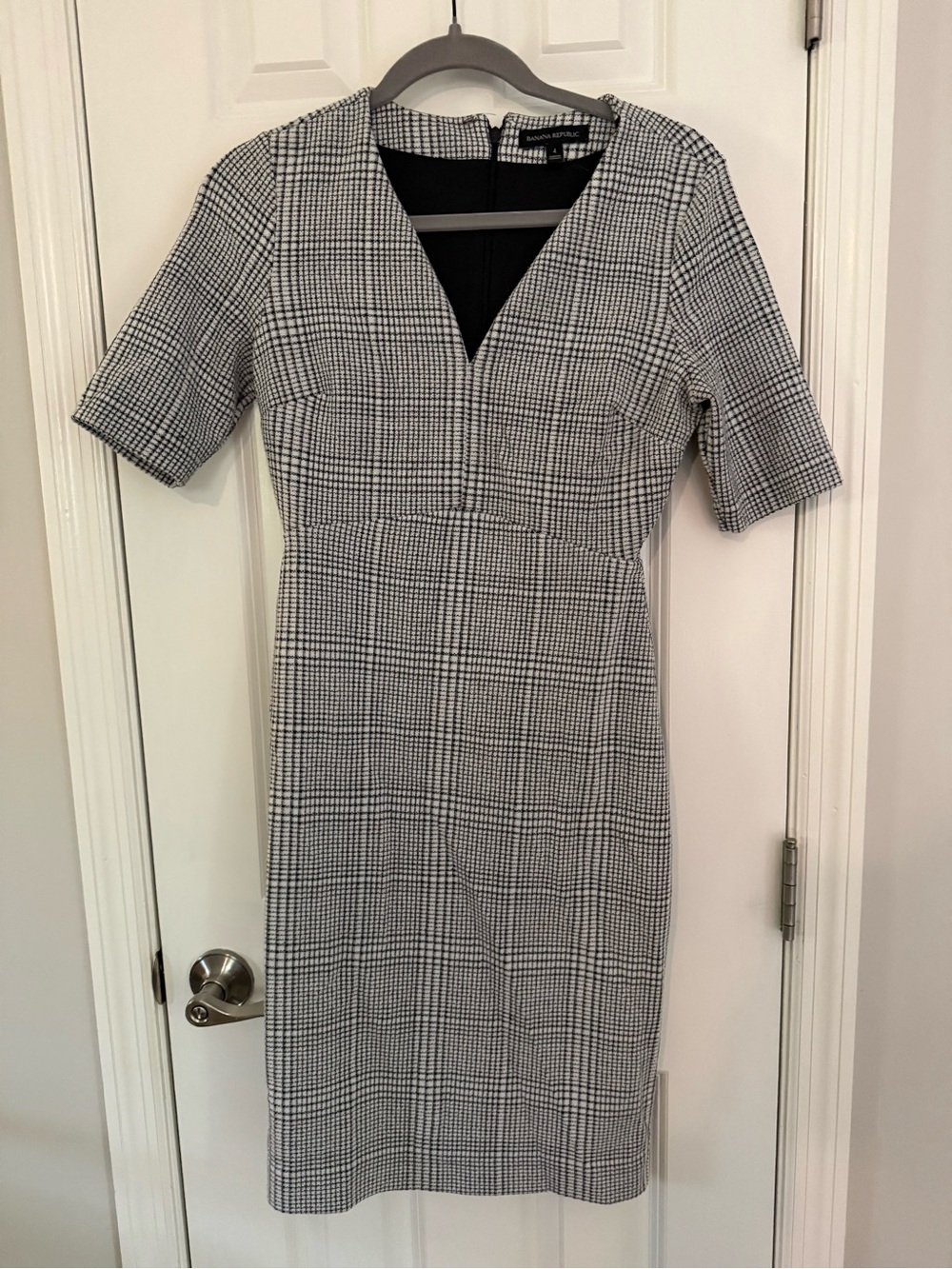 Banana Republic Black and White Plaid Midi Dress